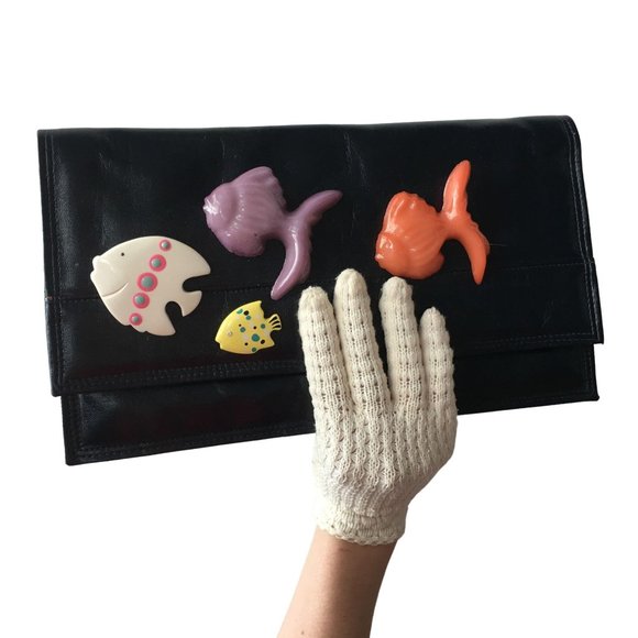 Cara Navy Clutch Bag Custom Fish Sea Pinned Purse Vintage Accessories - Picture 2 of 11